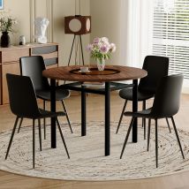 Redom Set Tavolo Da Pranzo 3 Pezzi, Tavolo Rotondo 100x100x76 Cm, Con Piano In Vetro-mdf, 2 Sedie Imbottita In Pelle Pu, Nero
