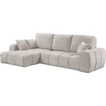 Divano Letto Angolare Sinistro In Tessuto Ciniglia "verneuil" - 3 Posti - Beige