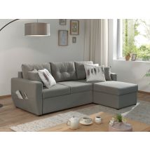 Bestmobilier - Astoria - Beidseitig Montierbar - Schlaffunktion Und Bettkasten - Zeitgenössischer Stil- 4 Sitze - Hellgrau
