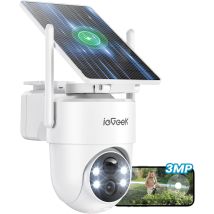 Iegeek Caméra De Surveillance Solaire Extérieure Ptz 360° 2k, Batterie Wifi Sans Fil Avec Détecteur De Mouvement Pir, Vision Nocturne En Couleurs, 