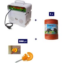 Kit Completo Per Recinto Elettrico Con 1 X Elettrificatore 220v + 1 X Filo 1000 Mt 6 Mm² + 200 Pezzi Isolatori Per Paletti In Legno - Rete Elettrica 