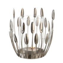 Gilde - Windlicht, 'trevi', Blattmotiv, Metall, Silberfarben, Ve 2, H. 15 Cm, D. 10 Cm