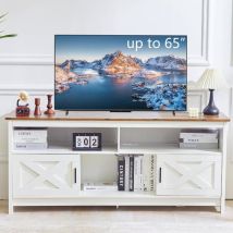 Meuble Tv Blanc Avec Prise Intégrée - 3 Étagères Ouvertes - 50 À 65 Pouces