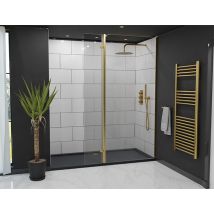 10mm Clear Glass Brushed Brass 2000mm X 300mm Walk In Hinged Return Shower Screen - Colore