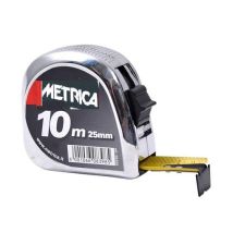 Metrica Flessometro Professionale 10m x 25mm – Cassa Cromata in ABS – Rientro Automatico – Clip di Ancoraggio