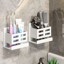 Support Mural Étagères De Salle De Bain 2 Pièces, Porte-brosse À Dents Et Organiseur Rasoir, Fixation Sans Perçage