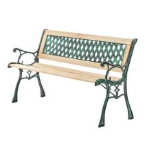 Kms - Birchtree Outdoor Wooden 3 Seater Cross Lattice Garden Bench Cast Iron Leg Patio Park Seat