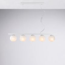 Adrian – Pendelleuchte Aus Weiß Lackiertem Eisen Und Chrom, 5 Lichter, L. 101 X 14 – Bl278-5-bco - Bonetti Illumina