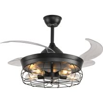 Ventilador De Techo Bel Air Home Con Motor Dc 6 Velocidades, Aspas Plegables, 5x E27 4w Filamento 2700k Incluidas, Acrílico, 35cm, Negro Mate