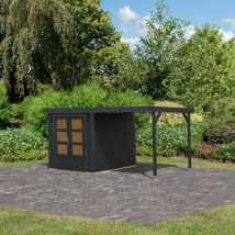Abri De Jardin Bois-métal 4,45m² – Appentis 235cm – Épicéa Nordique Peint Gris Anthracite – Toit Plat En Tôle Trapézoïdale – Karibu