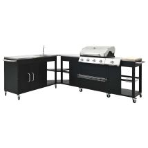 Gasgrill-Set 4+1 – Edelstahl / Stahl – 48.000 BTU – Elektronische Zündung – Für Außenbereich geeignet