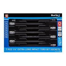 Bluespot 7pc Extra Long Impact Torx Bit Sockets 1/4" Drive T10 - T40 Set