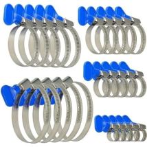 Set Of 25 Adjustable Stainless Steel Hose Clamps For Water Pipes, Metal Hose Clamps For Swimming Pools, Gas And Swimming Pools - 5 Sizes (10-70 Mm) 