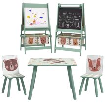 Zonekiz - Kids Table And Chairs And Kids Easel Set With Storage, Green