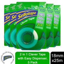 Sellotape - Invisible Matt Tape & Clever Tape Dispenser 18mmx25m, 5pk