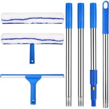 Kit De Nettoyage De Vitres Professionnel, Manche Long Amovible, 150 Cm, Nettoyage De Vitres 2 En 1, Manche En Caoutchouc Souple Avec Chiffon En 