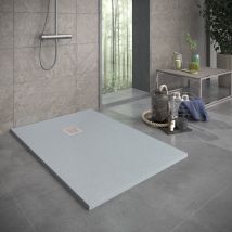 Mineralguss-duschwanne Extra Flach Sierra Schieferoptik Grau 90x150 Cm Ablaufschutz In Chrom