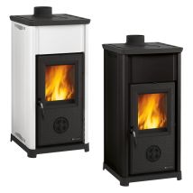 NORDICA Holzofen Tea Schwarz – Ofen aus Porzellanstahl – Gusseisentüren und Basis – 6,6 kW Nennwärmeleistung – 418 x 832 x 419 mm