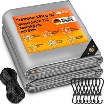Tillvex Lona Gris De 4 X 5 M Con Ojales + 10 Ganchos Y Cuerda De 15 M Lona De Tela De 650 G/m² Impermeable Y Resistente Al Desgarro Lona De Pvc 