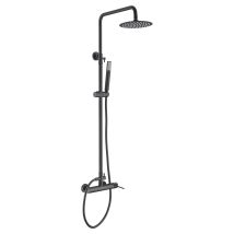 Imex Set De Ducha Monomando En Acero Y Latón Negro Opaco Con Barra Extensible Rociador Extra Plano Ø20 Antical Cartucho Cerámico Ø35mm Tubo Flexible Y