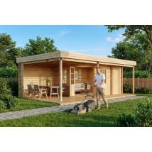 Alpholz Gartenhaus Johanna Plus Gartenhaus Aus Holz, Holzhaus Mit 40 Mm Wandstärke Inklusive Terrasse, Blockbohlenhaus Mit Montagematerial