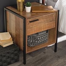 LPD Furniture – Hoxton Bedside Cabinet – Distressed Oak Effect – Industrial Style – 2 Drawers