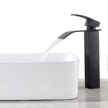Auralum Messing Waschtischarmatur Schwarz Hoch Wasserfall Wasserhahn Bad Waschbecken Armatur Einhebelmischer Badarmatur Mischbatterie Für Badezimmer 