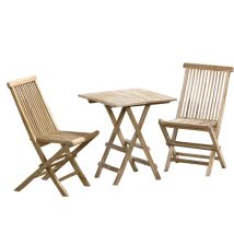 Ambientehome - 3tlg. Sitzgruppe Teakholz Gartenset, Tisch Eckig Ca. 40x60 Cm Klapptisch, 2 X Klappstuhl