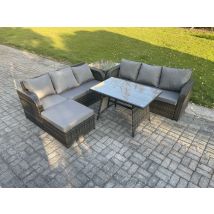 Garden Furniture Canapé Set Table À Manger Rectangulaire Grand Tabouret Table D'Appoint Intérieur Extérieur 7 Places Rattan Set Gris Foncé Mixte - 