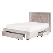 Polsterbett Beige Samtstoff 3 Schubladen Lattenrost 140 X 200 Cm Mit Hohem Kopfteil Im Chesterfield Stil Knopfheftung Glamourös Schlafzimmer