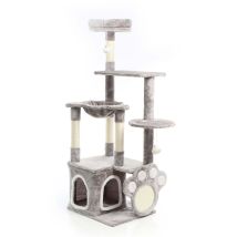 Fudajo - Rbol Rascador Para Gatos Gris Con Huellas De Patitas 135cm Con Sisal Y Casita