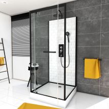 Marwell Duschkabine White Stone 80 X 80 X 230 - Schwarz - Eckdusche - Komplettdusche - Dusche - Duschabtrennung - Duschwand - Schwarze Dusche - Weiße 