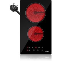 Iseasy - Electric Ceramic Hob With Plug-in, Built-in & Portable Cooktop, 30cm 2 Zones 3000w [energy Class A+]
