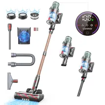 Laresar Aspirateur Balai Sans Fil, 65kpa/600w/70 Mins Max,tuyau Extensible 1m, Parfumé, Chargement Mural, Poils D'Animaux/tapis/voiture