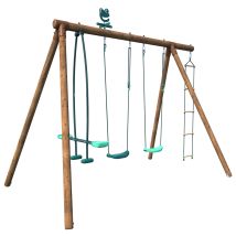 Soulet - Columpio Infantil De Madera Gabin Con 2 Asientos Ajustables, Balancín Y Escalera De Cuerda, Altura 2,20 M Para Jardín Y Exterior