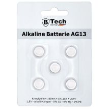 B-TECH Knopfzelle AG13 Alkaline Batterie 5er Pack 160 mA 1,5 V Ideal für verschiedene Geräte