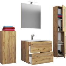 Ebuy24 – 5-teiliges Badmöbel-Set mit Waschbecken, Spiegel, Unterschrank, Hochschrank und Midischrank – Keramik, ESG-Sicherheitsglas
