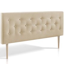 Cabecero Tapizado Zeus 160x100. Capitone En Tela Beis Tostado. Grosor De 8 Cm