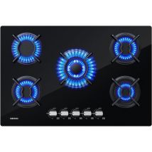 Placa De Gas De 5 Quemadores L77 X P51 Cm,gas Natural/propano,negro,cristal-5 Fuegos
