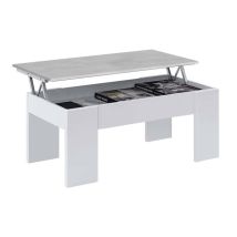 Mobimarket - Mesa De Centro Elevable Low Cost Blanco Artik (blanco Mate) - Gris Cemento 100cm (ancho) X 45–56cm (alto)