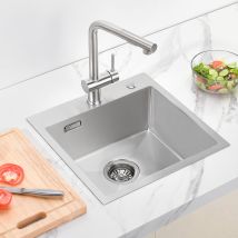 Lonheo - 45 X 45 Cm Fregadero De Cocina Un Seno Acero Inoxidable Cepillado, Fregadero Cuadrado Con Desagüe Y Sifón