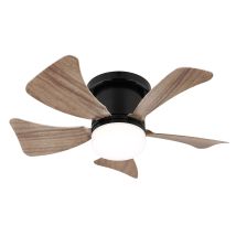 GLOBO – Hines Black-Wood Ceiling Fan with LED Light and Remote Control – 40.6 cm Diameter – 15 W Motor – 750 Lumens