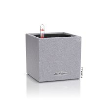 Tischgefäß CANTO Stone 14 – Steingrau – 14x14x13,5 cm – Wasserreservoir – für Pflanzen bis 20 cm