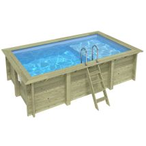 Piscina In Legno Aqua 4.65 X 2.85 – H.1.24 M Con Spiaggia, Azzurro Chiaro, Su Telaio - Senza Cementazione - Bas7306ospu+pla306