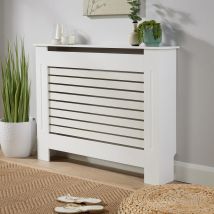 Home Source - Medium White Radiator Cover Wooden Mdf Wall Cabinet Shelf Slatted Grill York