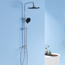 Conjunto De Ducha Cromado Columna De Ducha Redonda Sin Grifo, Ducha De Lluvia Con Ducha Fija Y 4 Modos De Chorro, Ducha De Mano, Altura Ajustable De 