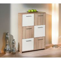 Inter Link - Aparador Con Seis Puertas, Blanco Y Roble, Medidas 77 X 115 X 30 Cm
