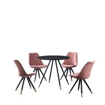 Dorchester Lux Sofia Esszimmergarnitur – Ein Weißer Esstisch Aus Holz Und Ein Set Mit 6 Rosa Vevet-esszimmerstühlen – Esszimmer Küche