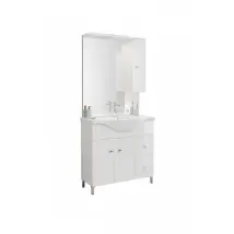 Badmöbelset Mit 2 Türen, 2 Schubladen, 86 Cm Waschbecken Und Spiegelschrank Rechts