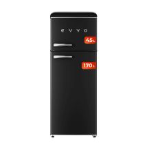 Evvo Frigorífico 2 Puertas F45 Retro Negro, Refrigerador 170 Litros, Congelador 45 Litros, Diseño Vintage, Cajón Crisper Zone, Libre De Gas Cfc, 